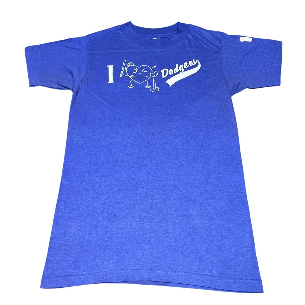 Vintage 80s LA Dodgers‎ T-Shirt Size Small I Heart Dodgers Single Stitch Blue